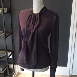 Tory Burch purple sheer-sleeve sweater w sparkles